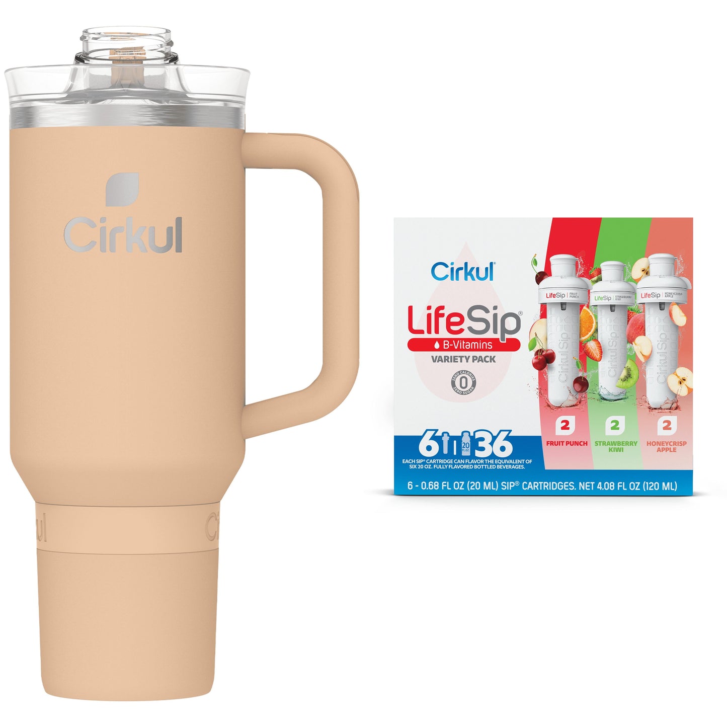 Cirkul 40oz All-Day StrawSip, Apricot Orange with LifeSip Flavor Cartridge Variety Pack, Drink Mix, 6-pack
