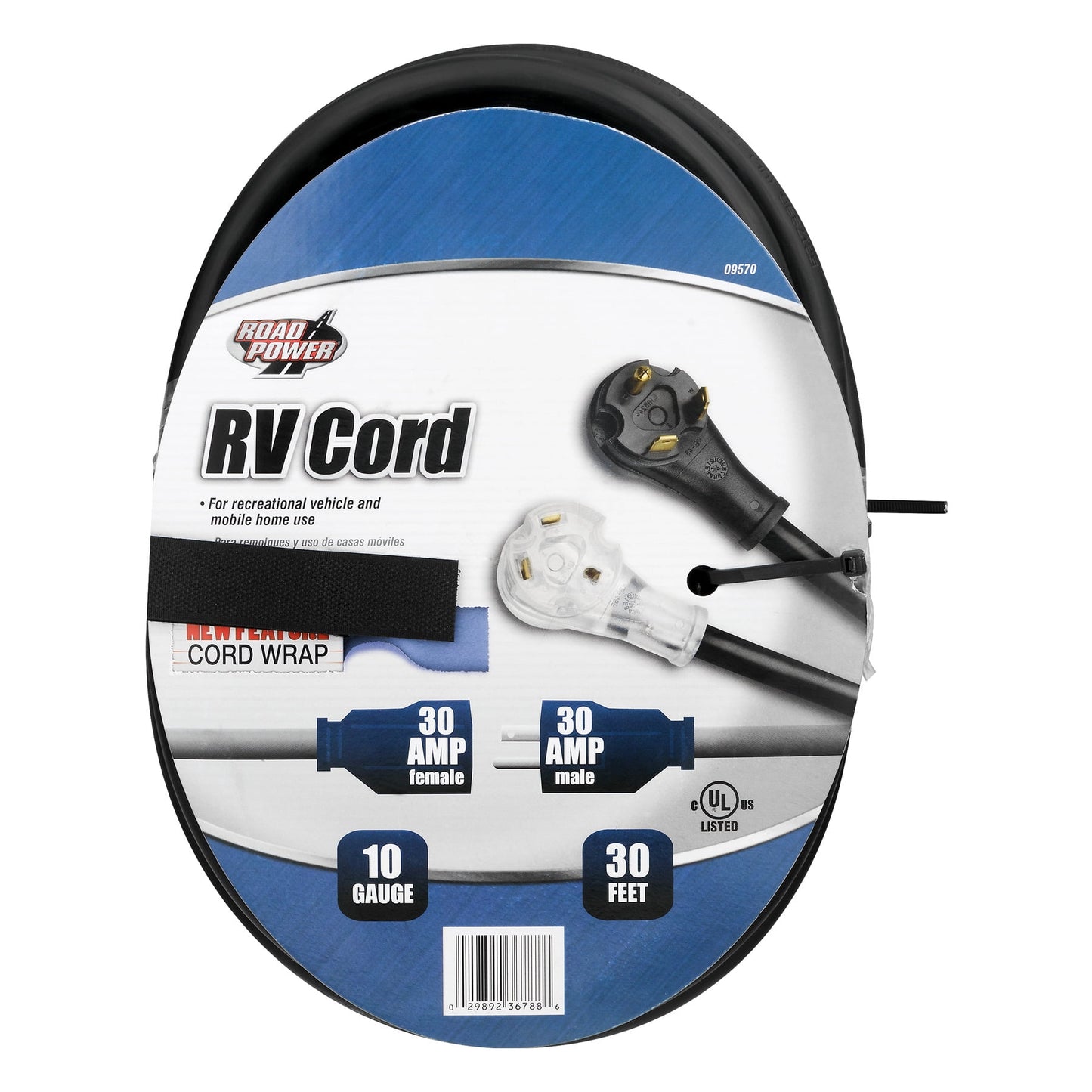 Road Power Black 10/3 STW 30ft RV Extension, Heavy Duty, Waterproof Cord, Suitable for Mobile Homes and Recreational Areas, TT-30 Lighted Plug