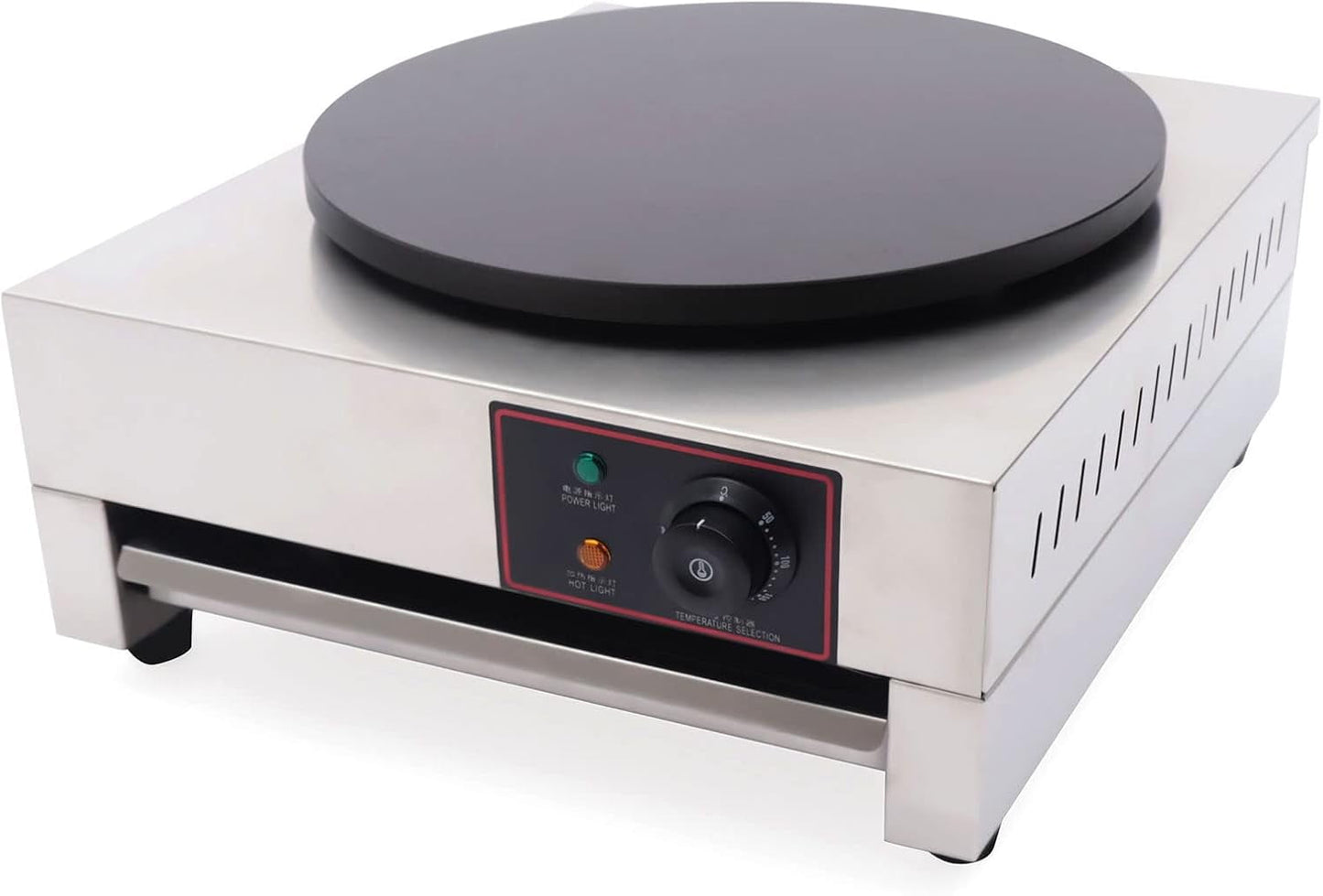 Commercial Electric Crepe Maker, 1700W Griddle 16'' Large Pancake Machine Non-Stick Cereals Pancake Stove Flat Plate Crepe Griddle Adjustable Temperature for Tortilla, Eggs (Single)