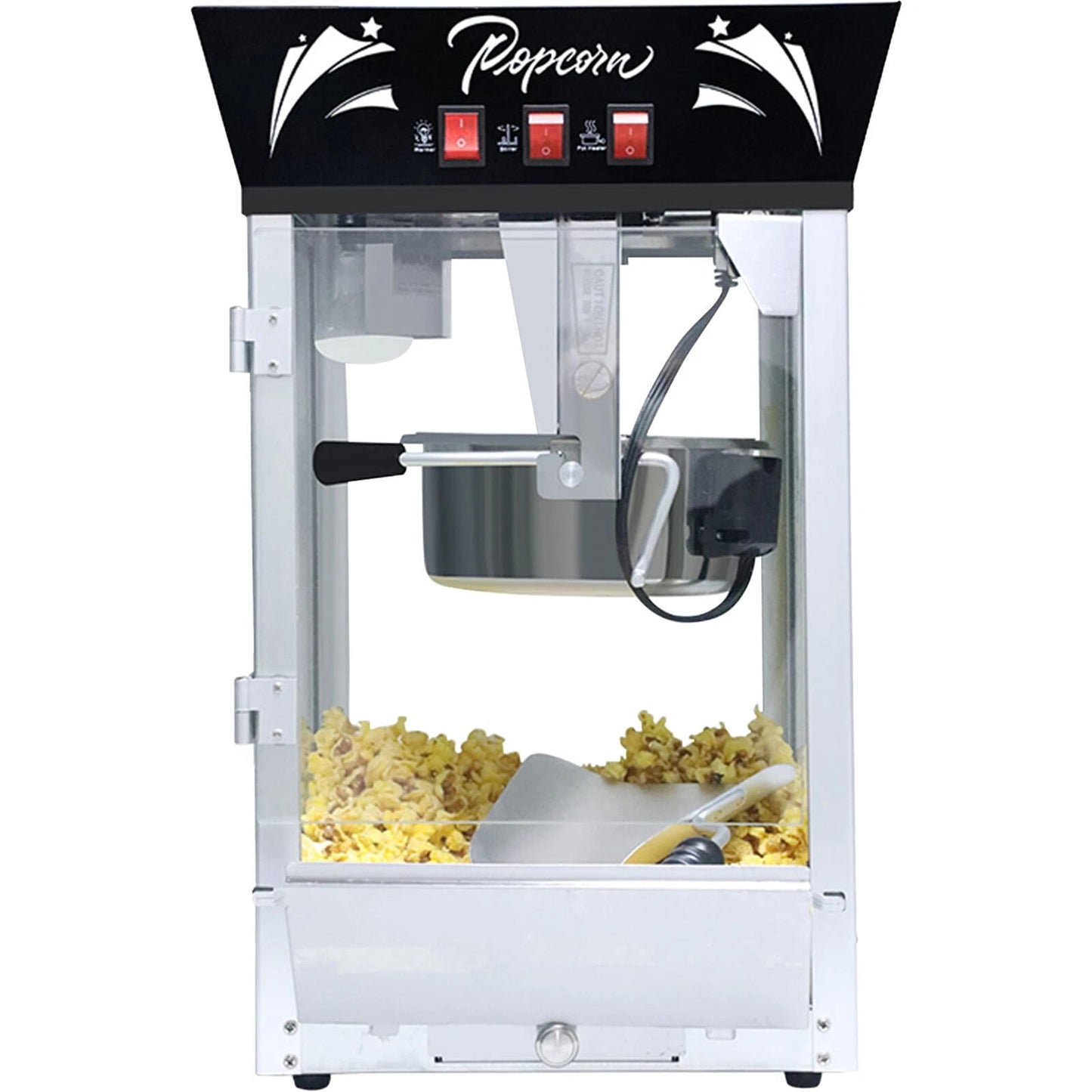 Joqixon Commercial Popcorn Machine, 12 Oz Kettle, 900 W Countertop Popcorn Maker for 80 Cups per Batch, Theater Style Popper with 3-Switch Control Steel Frame Tempered Glass Doors, Black