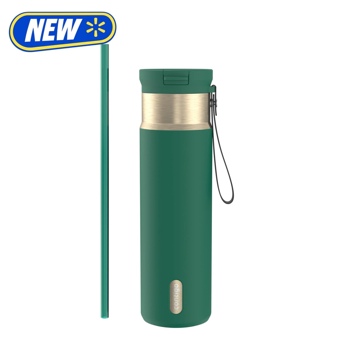 Contigo 24 oz SnapSeal Leak-Proof Stainless Steel Water Bottle – Keeps Drinks Hot & Cold, Reusable Straw, Spill-Proof for Bags, Carry Strap, Green/Champagne