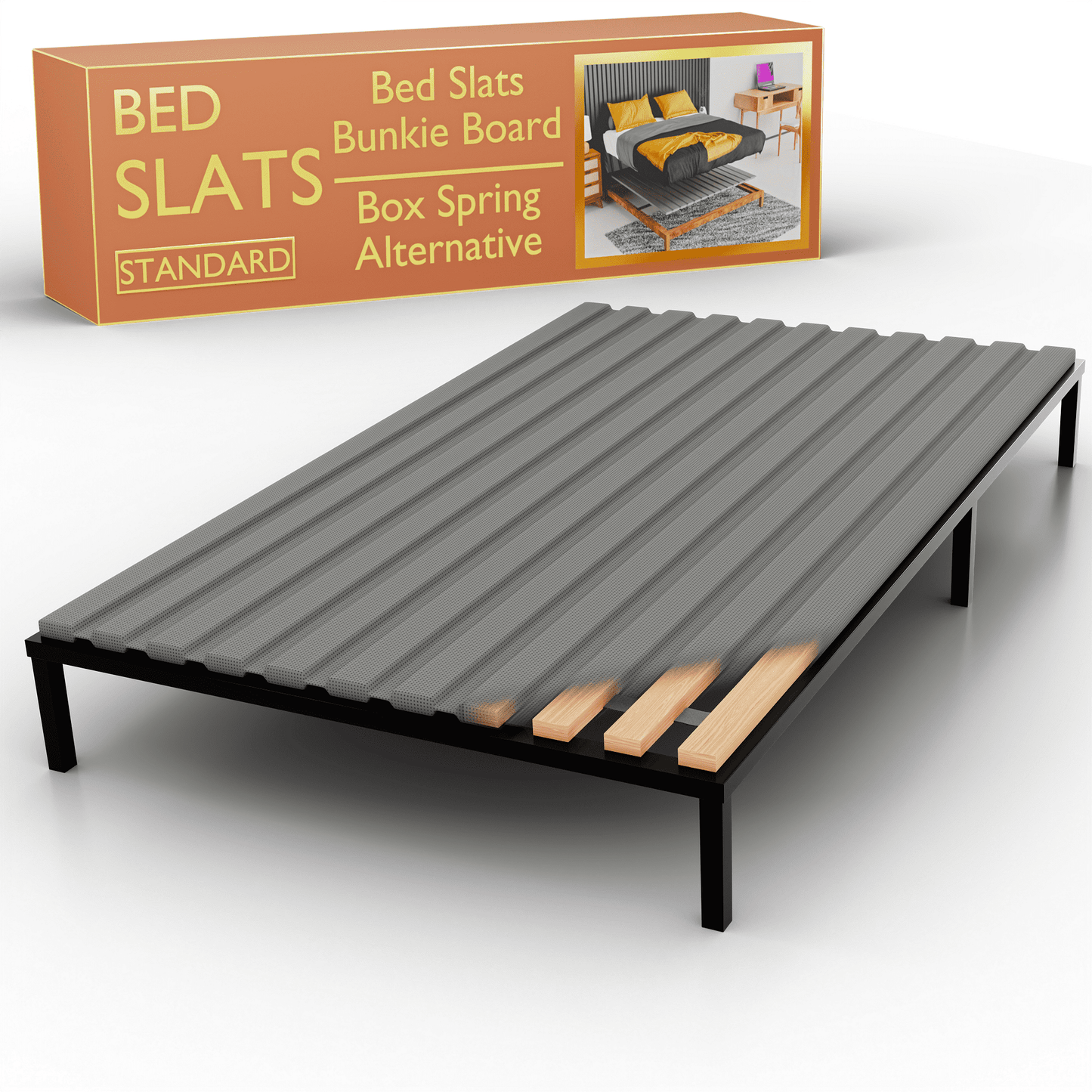 Continental Sleep, Wooden Twin Bed Slats for Support Under Mattress with Cover – Replacement Wood Slats for Twin Size Bed Frame – Under Mattress Support Without Extra Height – 2.38" Standard Width