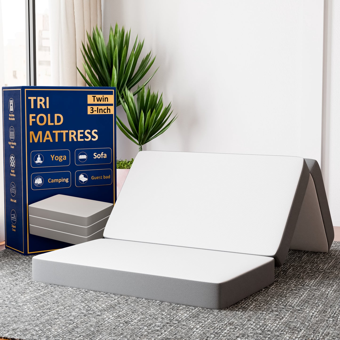 Continental Sleep By Sunset, 3†Memory Foam Tri-fold Mattress, Good for Kids and Adult, Twin.