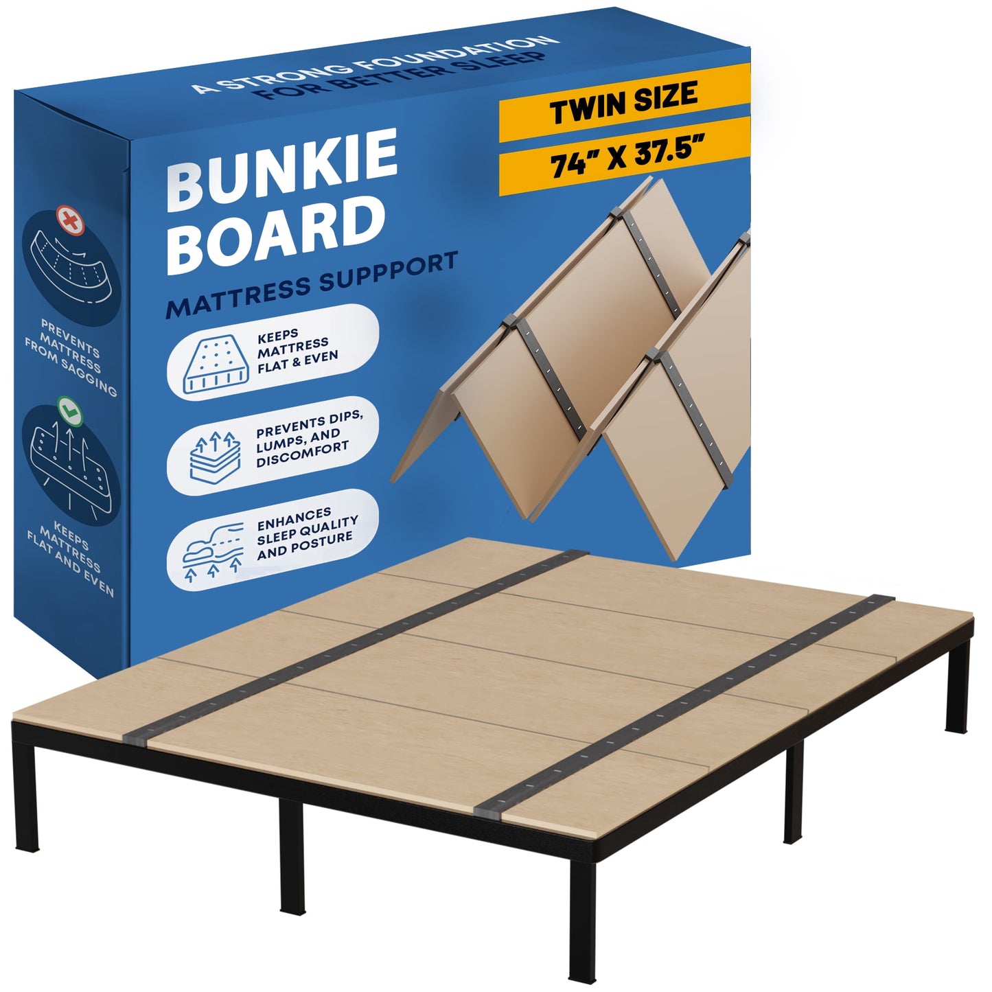 Continental Sleep, Folding Bunkie Board – Low-Profile 74″ x 37.5″ Mattress Support Platform for Daybeds, Bunk Beds, Futons & Metal/Wood Frames – Prevents Sagging, Easy to Install & Store.