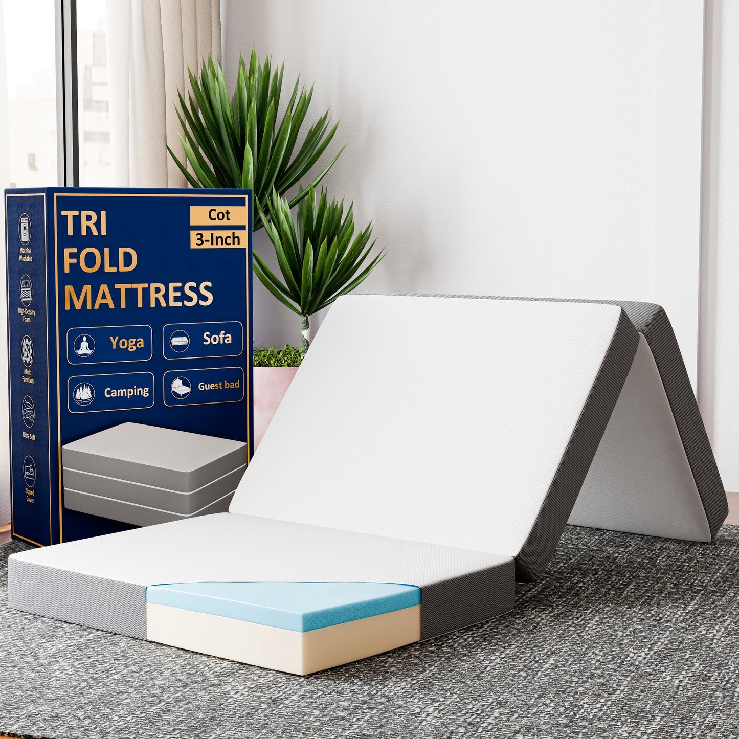 Continental Sleep Sunset, 3†Trifold Memory Foam Mattress, 31-inch, Non-Standard.
