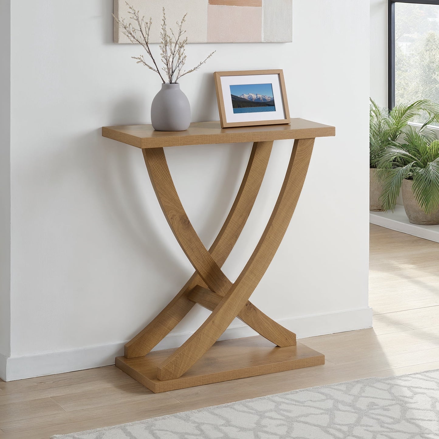 Convenience Concepts Newport Criss-Cross Console Entryway Hall Table, Weathered Brown