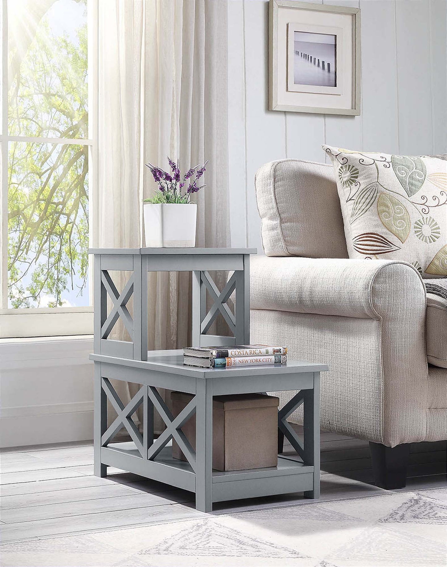 Convenience Concepts Oxford 2 Step Chairside End Table, Gray