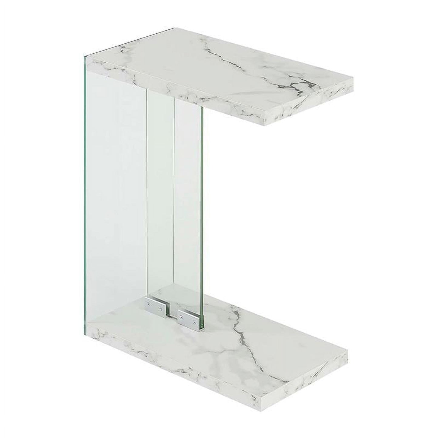 Convenience Concepts SoHo Glass C End Table, White Faux Marble/Glass