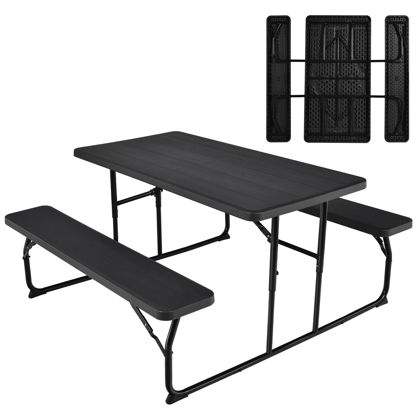 Costway Indoor & Outdoor Folding Picnic Table Bench Set w/ Wood-like Texture Grey