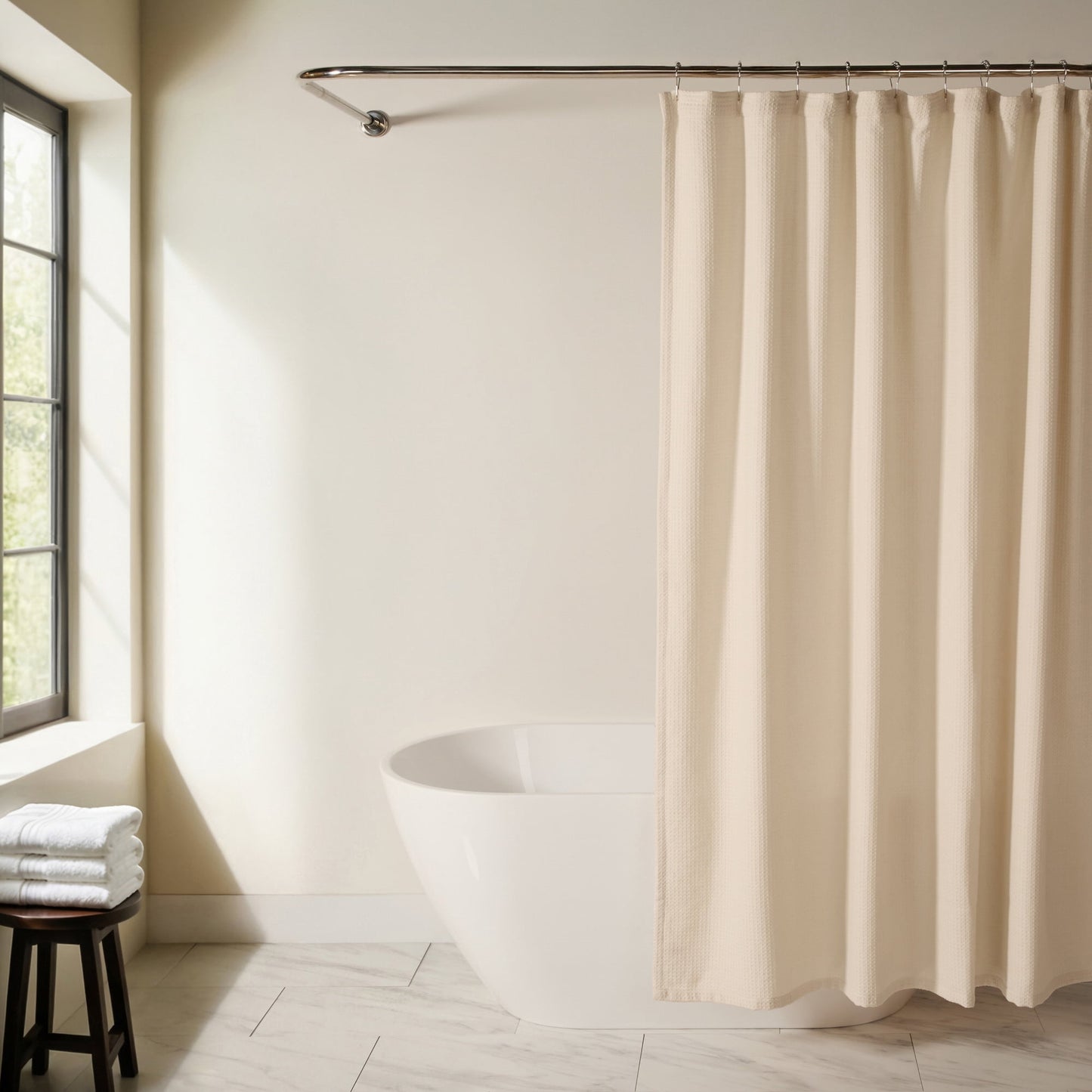 Cotton Blend Waffle Texture Shower Curtain