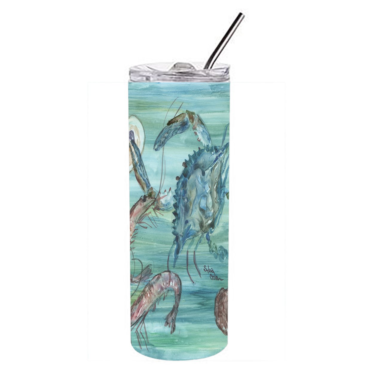 Crab, Shrimp and Oysters Double Walled Stainless Steel 20 oz Skinny Tumbler