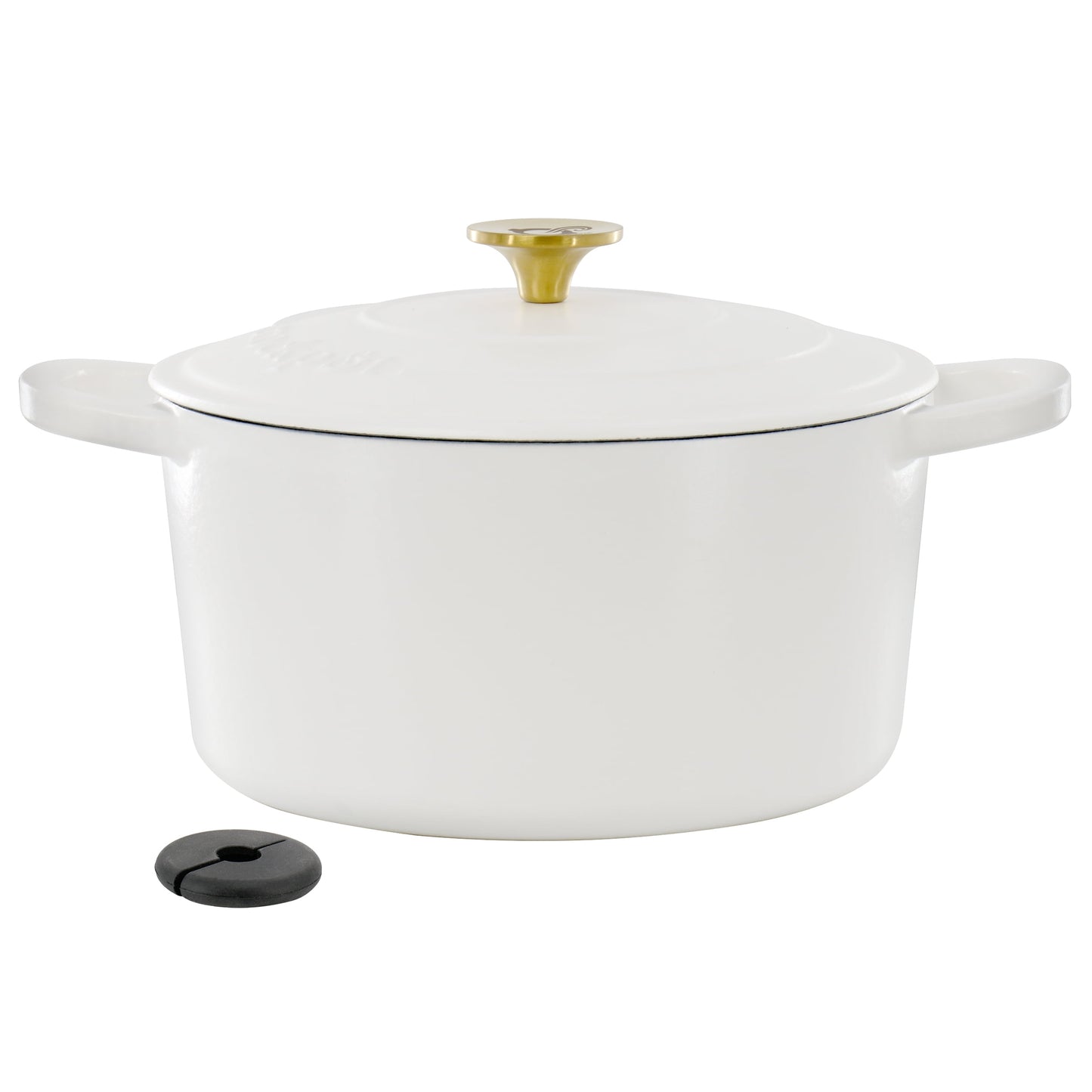 Crockpot Artisan Horno Holandés de Hierro Fundido Esmaltado de 6 Cuartos en Lino Mate con Mango Dorado