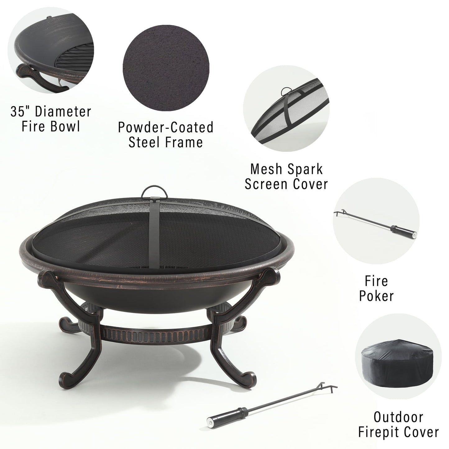 Crosley Ashland Patio Fire Pit Bowl in Black