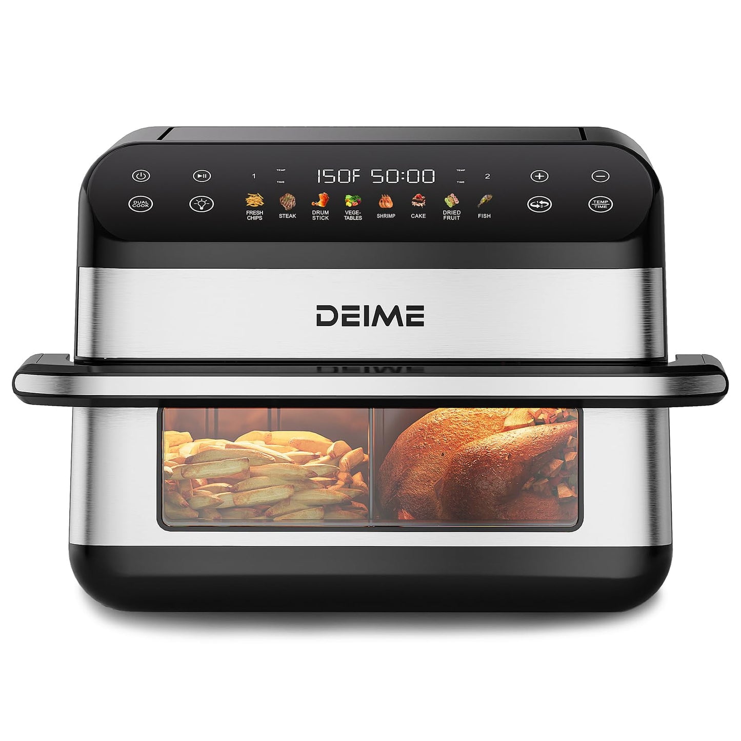 DEIME Dual Zone Air Fryer 10.6 QT Double 1800W Large Capacity Oven Air Fryers Healthy Cooker with 8 Preset, Large AirFryer for Families Visual Cooking Window, Non-Stick Basket, Included Recipe