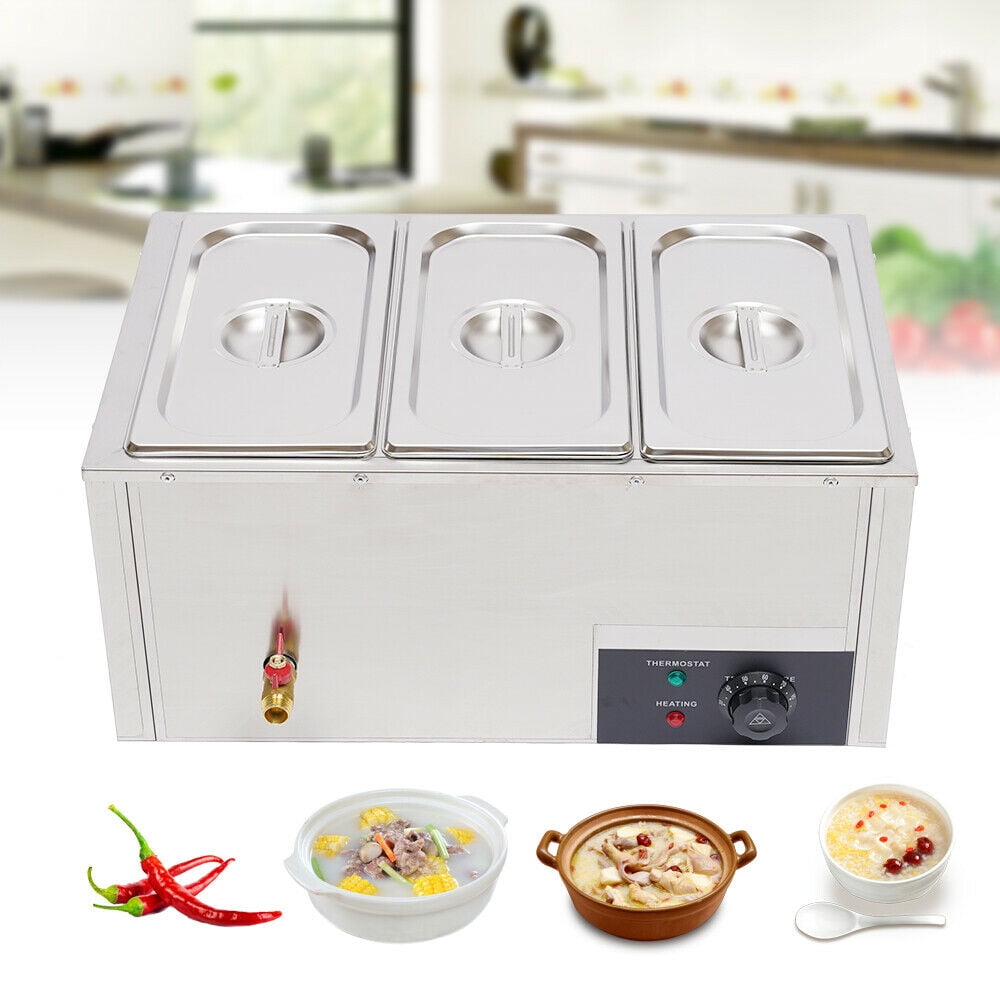DENEST Commercial Food Warmer Electric Countertop Buffet Catering Steamer Stainless Steel 110V (3 Pan )