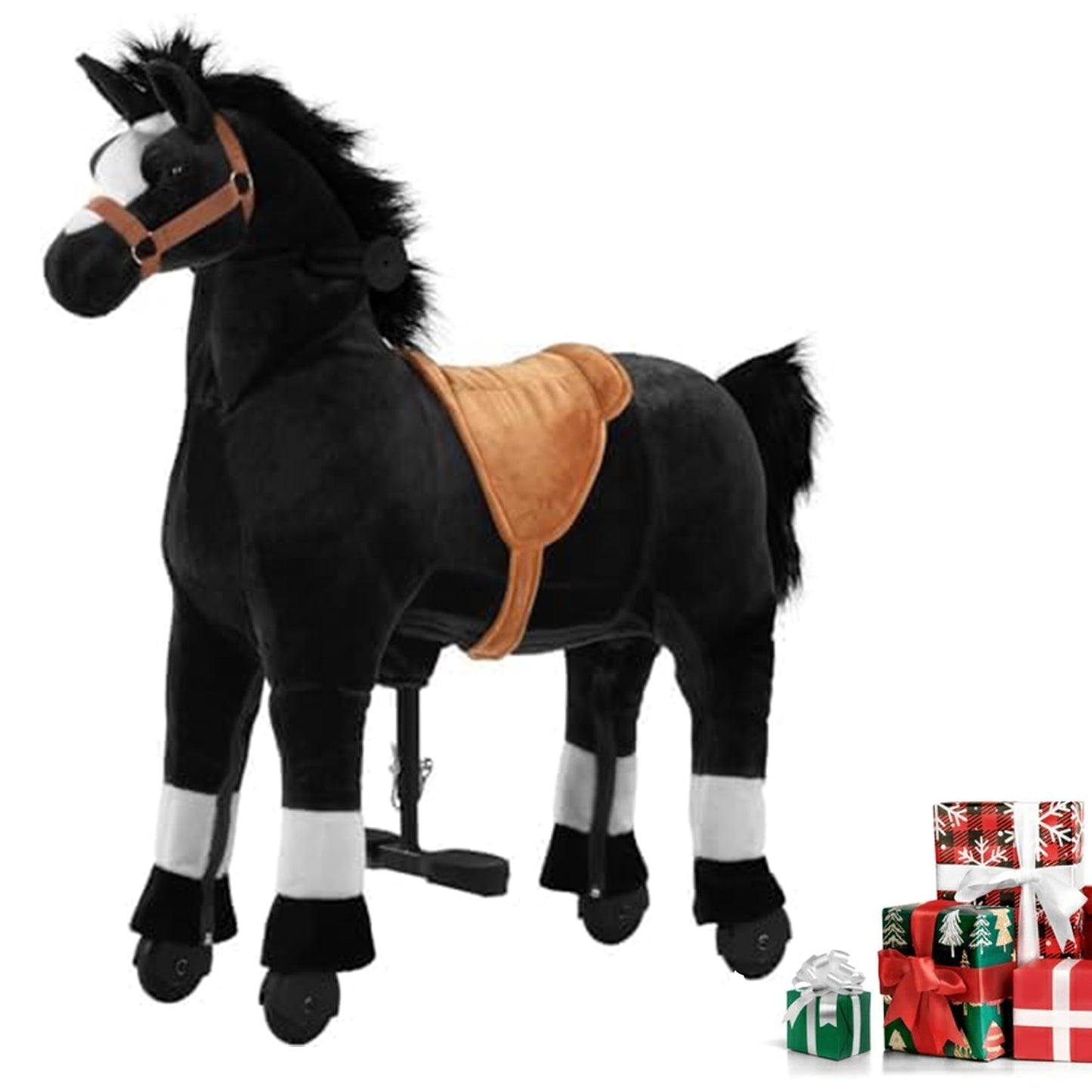 DEYGIA Ride on Horse for Big Kids Horse Ride on Toy, Riding Horse, Pony Rider Mechanical Walking Action Plush Animal for 4 Years to 8 Years, No Battery or Electricity, Giddy up, Max Load 165LBS