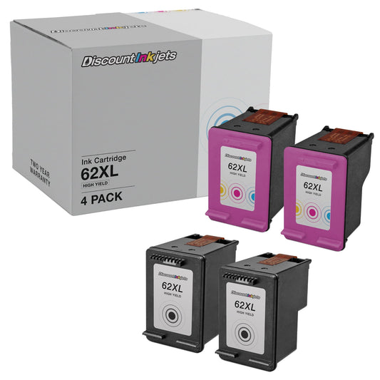 DI Ink Cartridge Replacement for HP 62XL High Yield (2 Black, 2 Color, 4-Pack) Compatible with HP Envy: 5540, 5540 All-in-One, 5541, 5542, 5543 All-in-One, 5544, 5545, 5546, 5547, 5548, 5549, 5640
