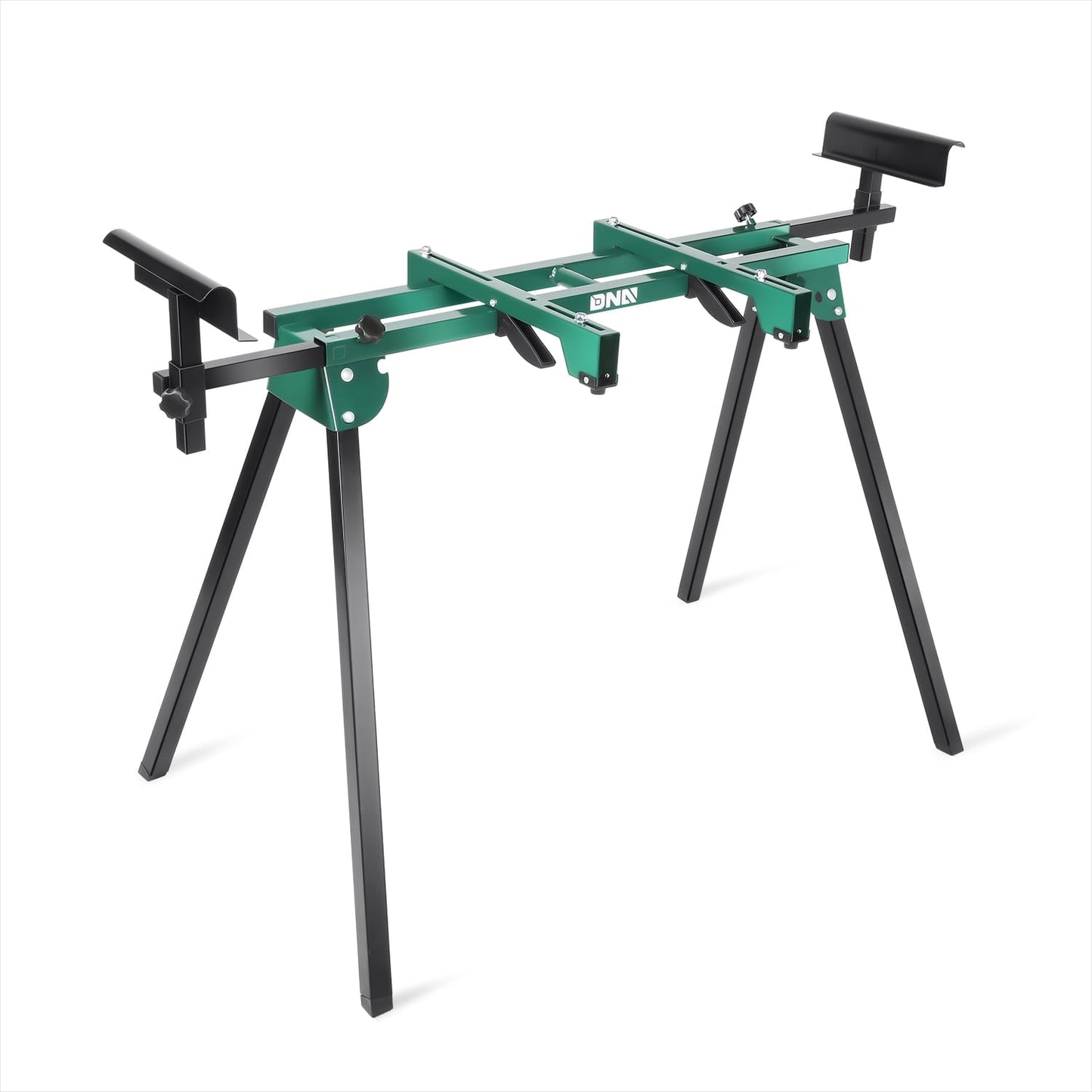 DNA MOTORING TOOLS-00463 Miter Saw Stand Quick Attach Tool Compact & Folding, 220LB Capacity, Max. Sliding Rail 92.5", Quick Release Mounting Brackets, Green