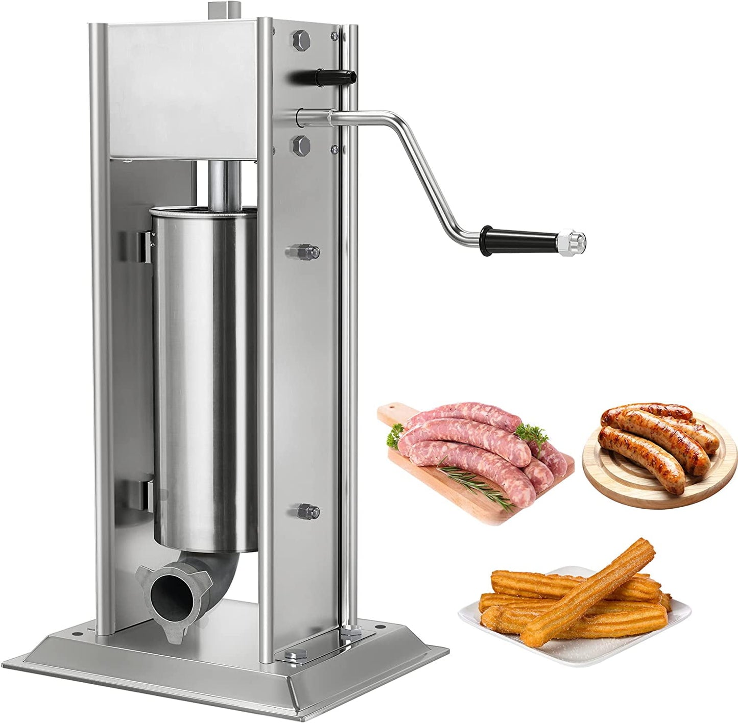 DWVO Sausage Stuffer, 5L/11LB 2 Speed Stainless Steel Vertical Sausage Machine, with Stuffing Nozzles for Commercial and Home Use