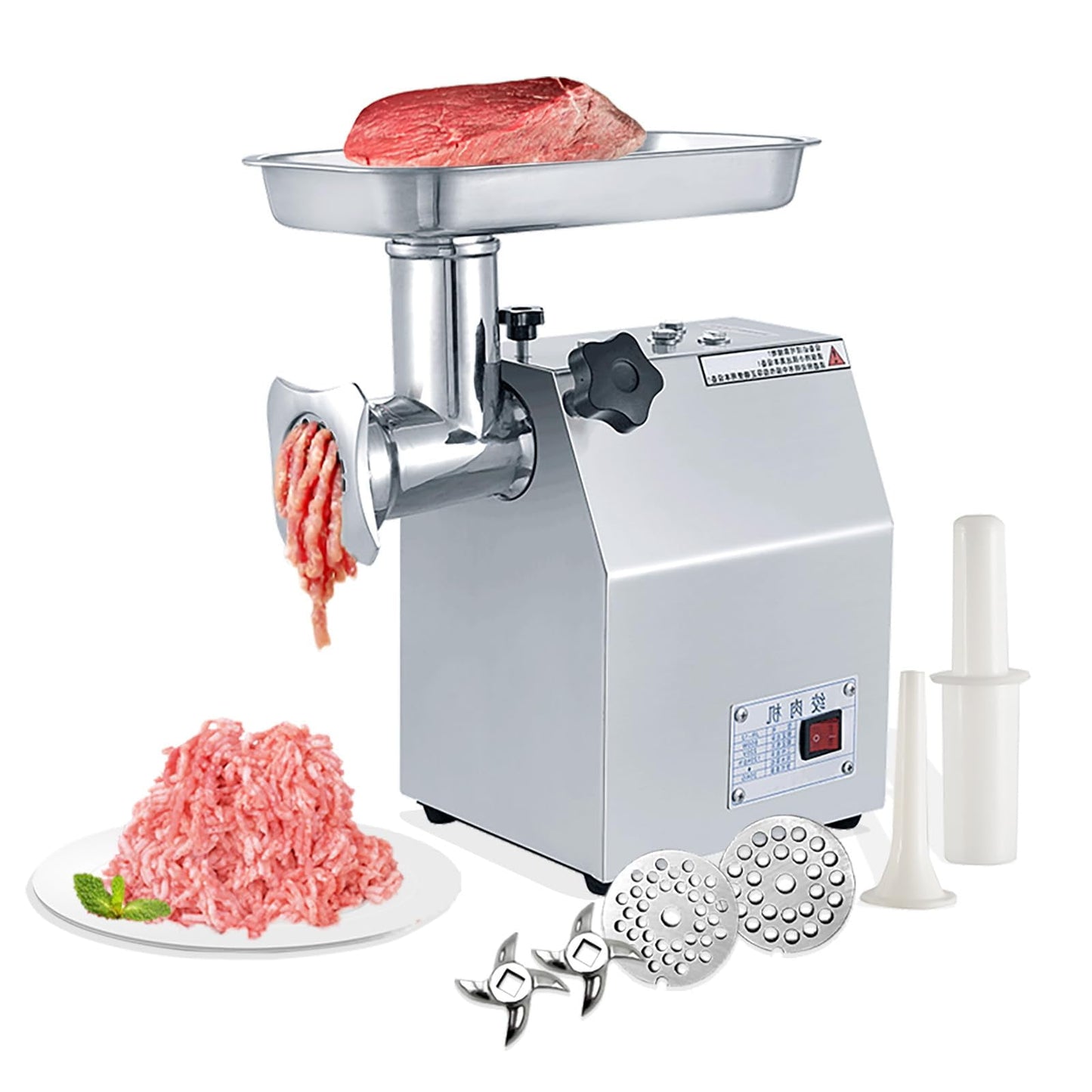 Danolapsi Commercial Meat Grinder,Stainless Steel Meat Mincer Max Yield 265lbs/H with 200r/m by 800W, Heavy Duty Sausage Stuffer with 2 Blades 2 Grinding Plates (6mm 8mm) for Home Kitchen Use