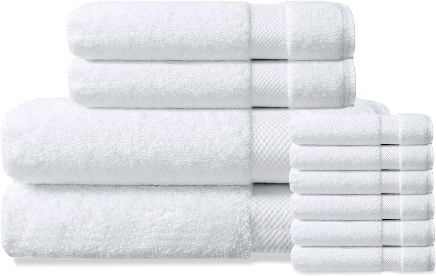 Delara 10-Piece Organic Cotton Towel Set, 650 GSM Luxury Plush, Quick Dry & Ultra-Absorbent, GOTS & OEKO-TEX Certified, White