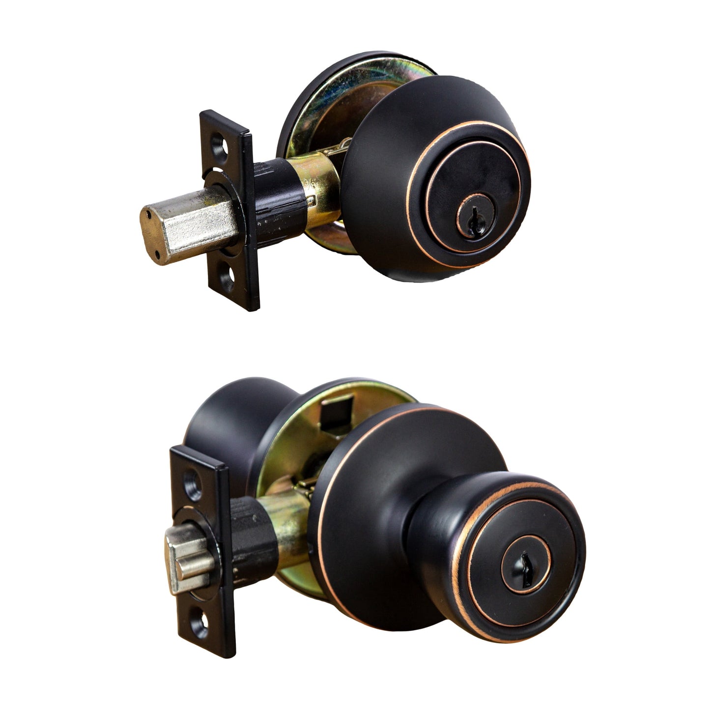 Oil Rubbed Bronze Entry Door Knob and Single Cylinder Deadbolt Combo, 6-Way Universal Fit
