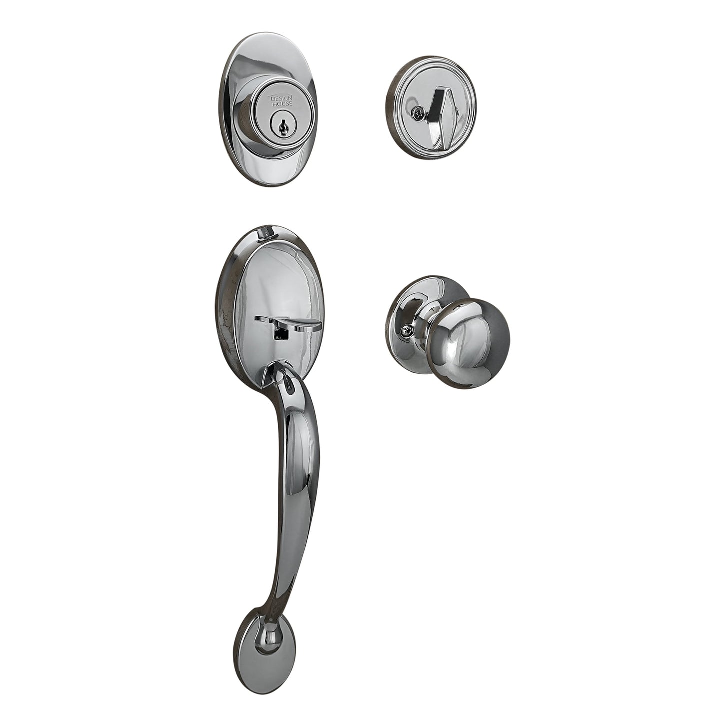 Design House Coventry 4-Piece Handleset with Cambridge Interior Knob and Single Cylinder Deadbolt, Polished Chrome