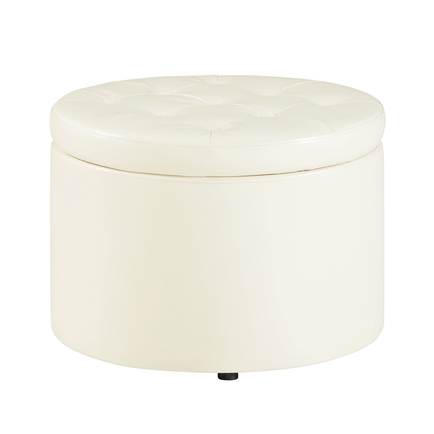 Convenience Concepts Designs4Comfort Otomán Redondo para Almacenamiento de Zapatos con Bandeja Reversible y Tapa de Mesa, Cuero Vegano Marfil