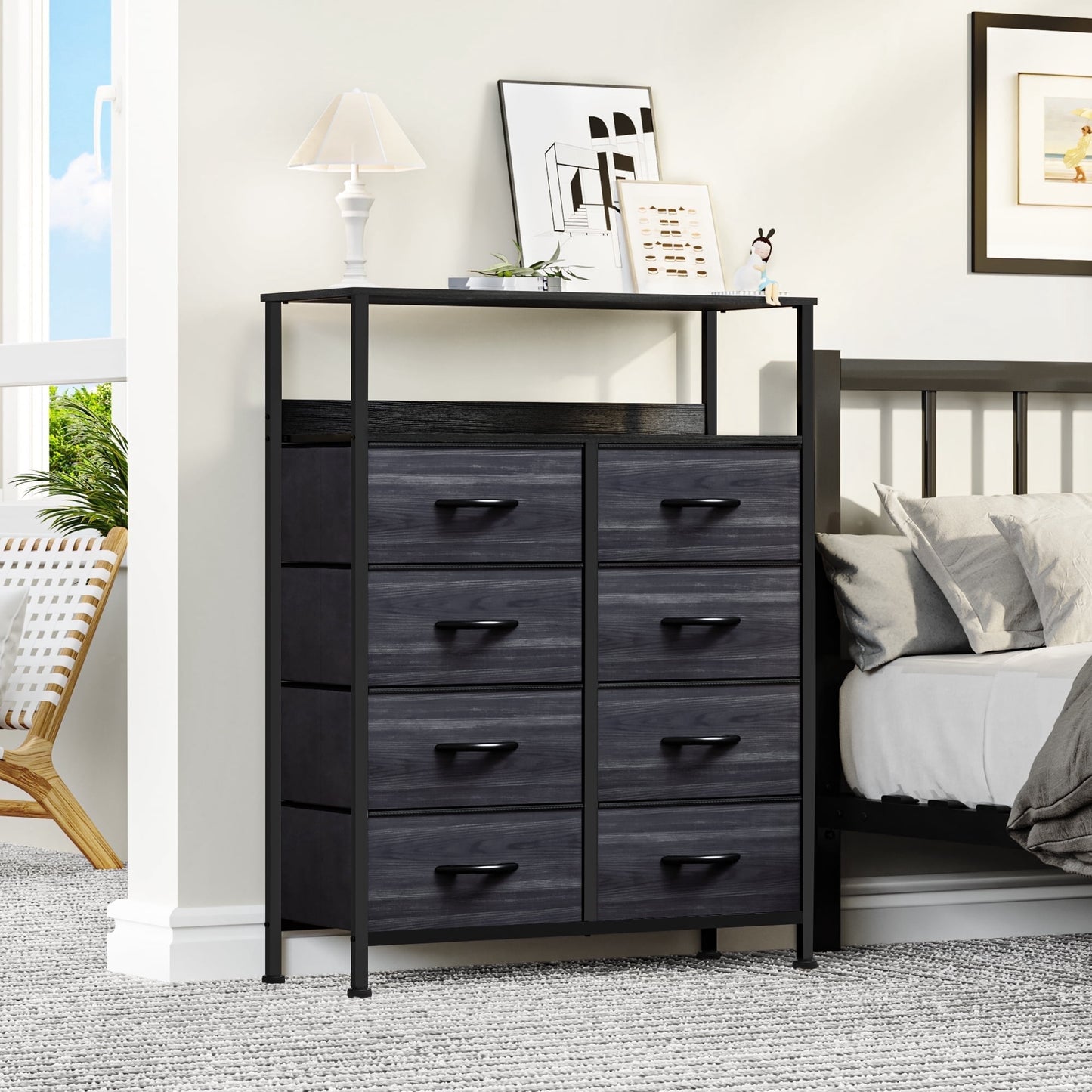 Dextrus 8-Drawer Dresser Versatile Fabric Dresser for Bedroom, Large Storage Unit with Shelves,Steel Frame,Chest of Drawers for Closet and Other Spaces