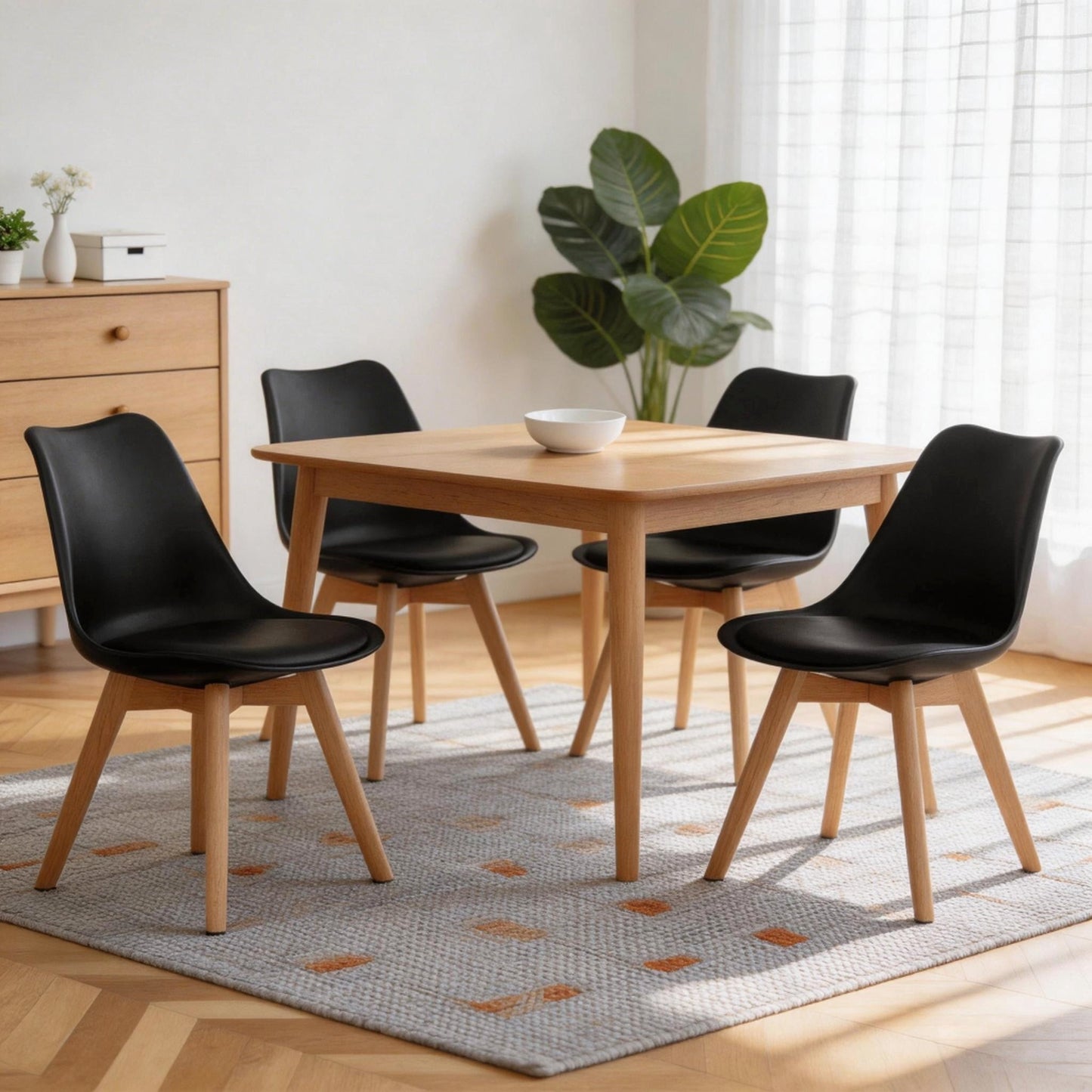 Dining Chairs Set of 4, Modern Kitchen Chairs, Upholstered Dining Room Seats with Sturdy Wooden Legs, High-Density Sponge Cushion and PU Leather for Restaurant Hotel, White