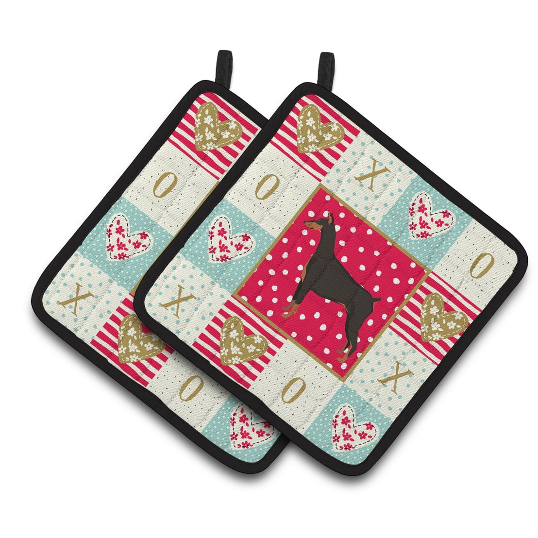 Doberman Pinscher Love Pair of Pot Holders