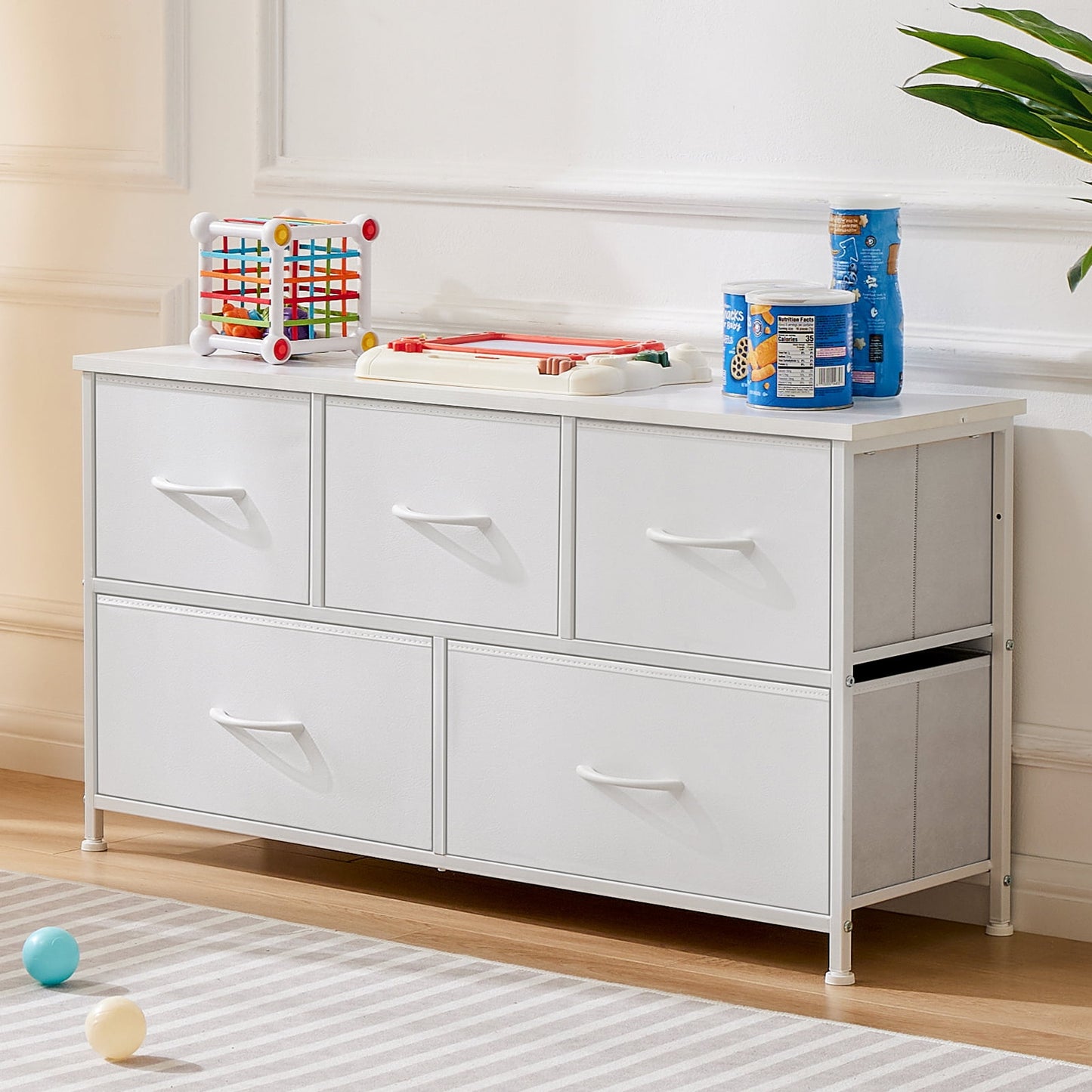 MAYEERTY Fabric Dresser with 9 Drawers for Storage and Organization, 39.4 Inch Tall Chest of Dresser, White