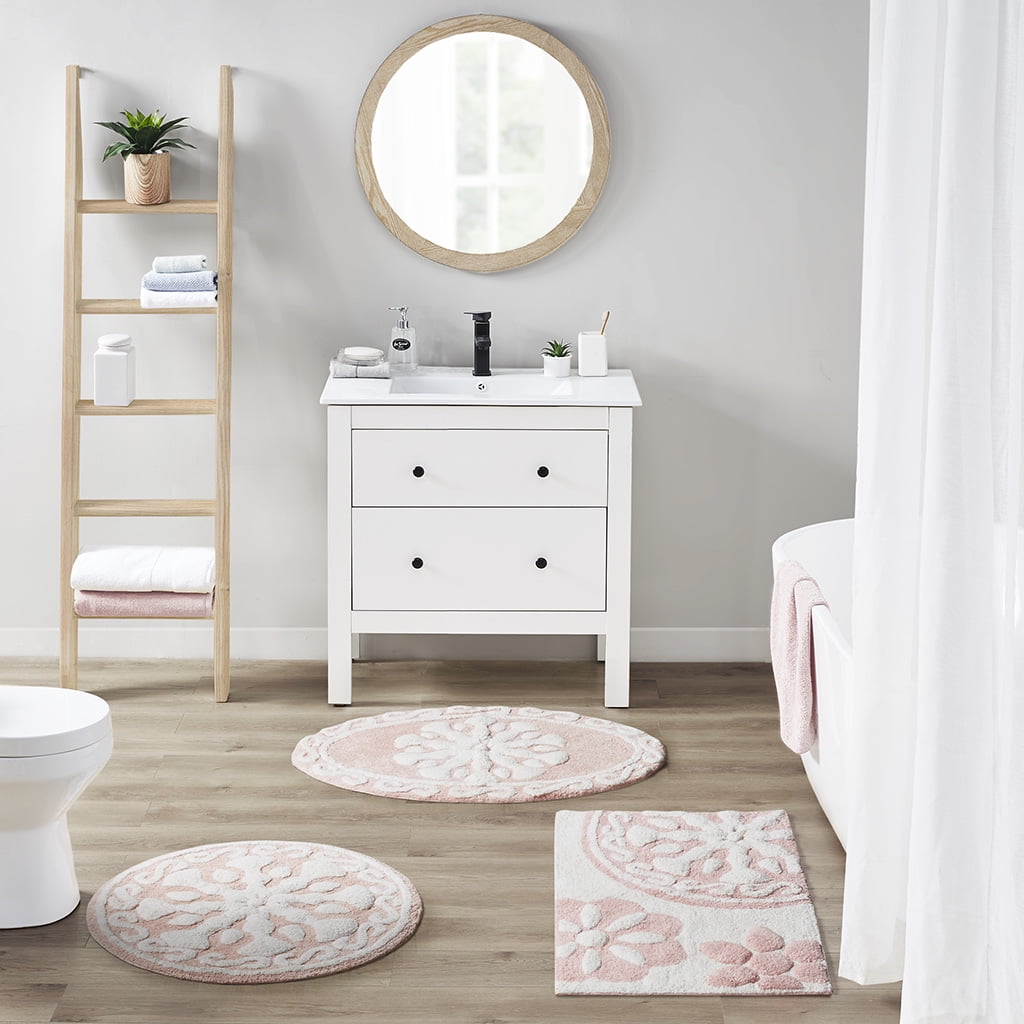 MAYEERTY Medallion Cotton Tufted Round Bath Rug,Pink