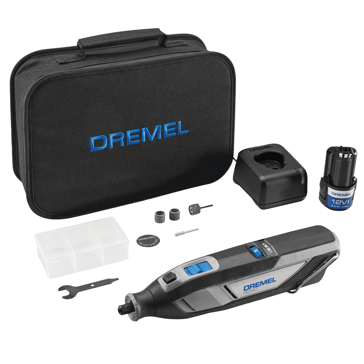 Dremel 8240/5 12V-Cordless Variable Speed Rotary Tool, 2Ah Li-Ion Battery with 5 Accessories, & Dremel Soft Case