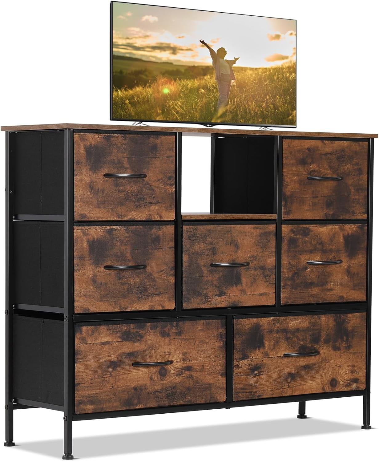 Oumilen Dresser TV Stand Fabric Storage Drawers Bedroom, Closet, Living Room Organizer Brown