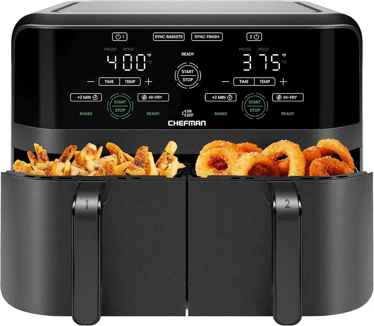 Dual Basket Air Fryer - 6 Quart Capacity, Digital Touchscreen Controls, Auto Shutoff, 2 Nonstick Dishwasher-Safe 3QT Baskets, Smart Sync Technology - Black