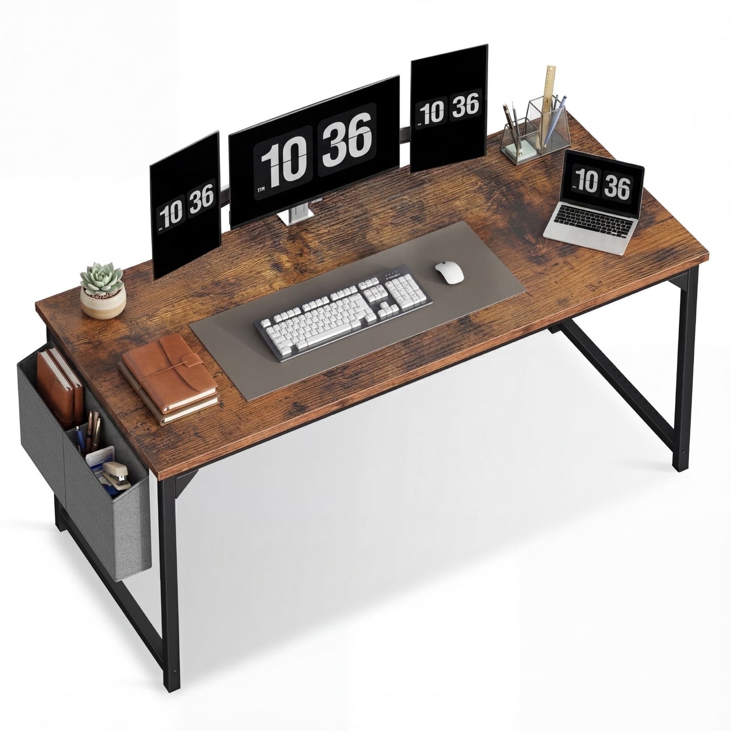 EDX 63" Computer Desk with Metal Frame, Waterproof Surface & Storage Bag, Two Desk Styles Shipped Randomly – Ideal for Office Use, Rustic Brown