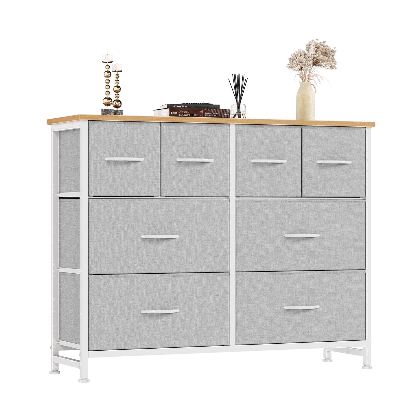 edx 8 Drawer Fabric Dresser for Bedroom, Storage Organizer for Closet, Living Room, Hallway, LightGray