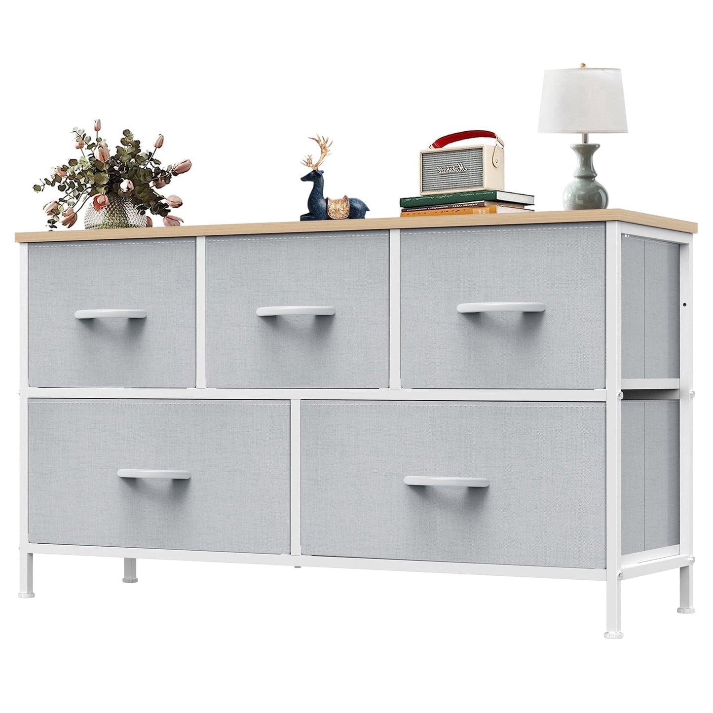 edx 5 Drawers Fabric Dresser for Bedroom, Drawer Organizer Storage Cabinet for Closet, Clothes, TV Stand, Light Gray