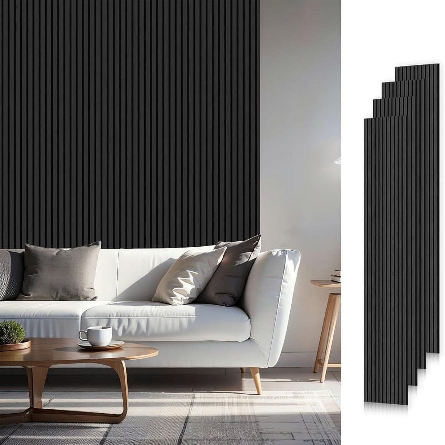 Easy4Home 4Pcs Wood Slat Acoustic Panels 94.5" x 12.6" Soundproof Wall Panels,Black Oak