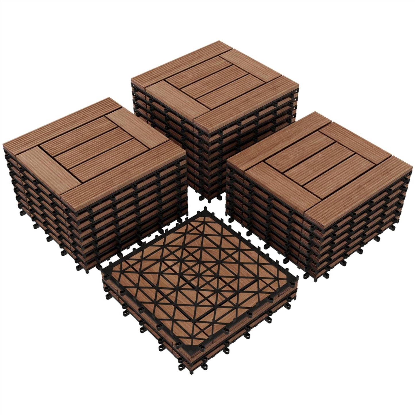 Renwick 12†x 12†Interlocking Wood Flooring Tiles for Deck, Pack of 27, Brown