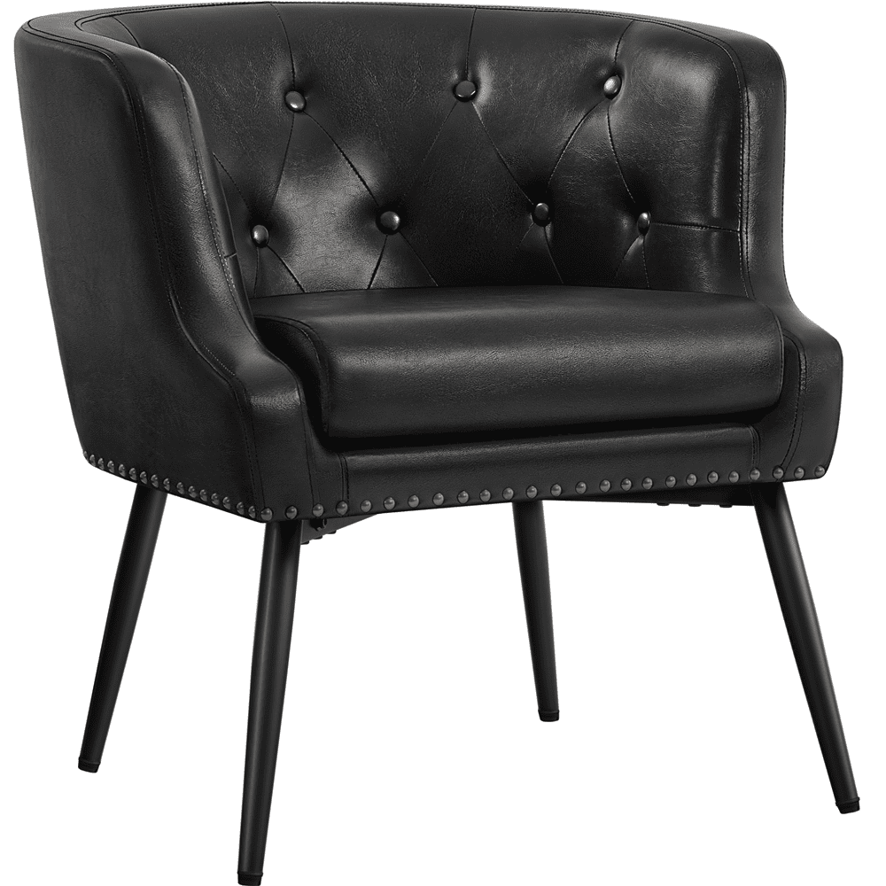Renwick Modern Button Tufted Faux Leather Barrel Accent Chair,Retro Brown