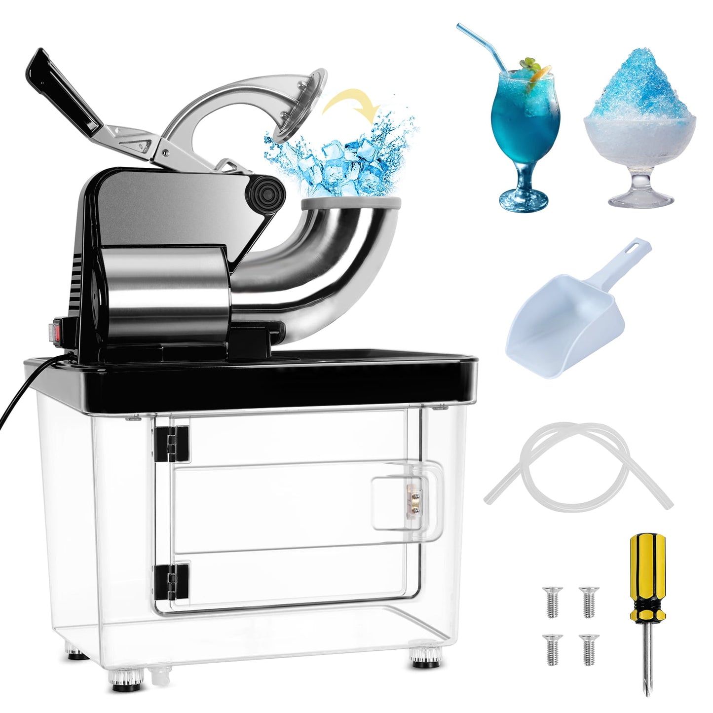 Electric Ice Crusher Machine 661LBS/H with Dual Blades, 350W Snowcone Machines, 1450RPM Stainless Steel Shave Ice Machines with 11 Gal Box, for Home Bars Restaurants, White