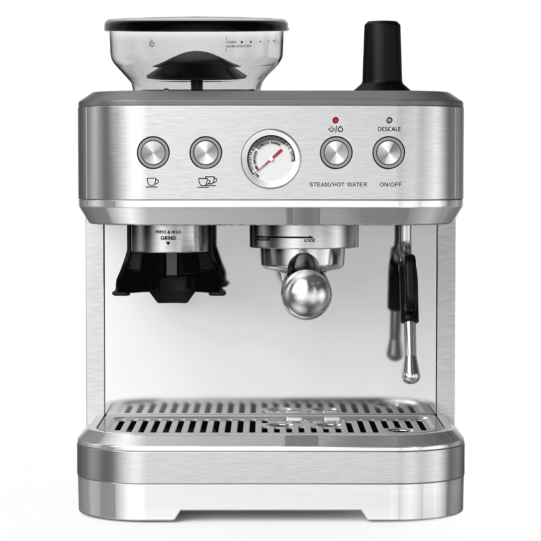 Espresso Machine with Milk Frother and Grinder, 2.5L Water Tank, Brushed Stainless Steel