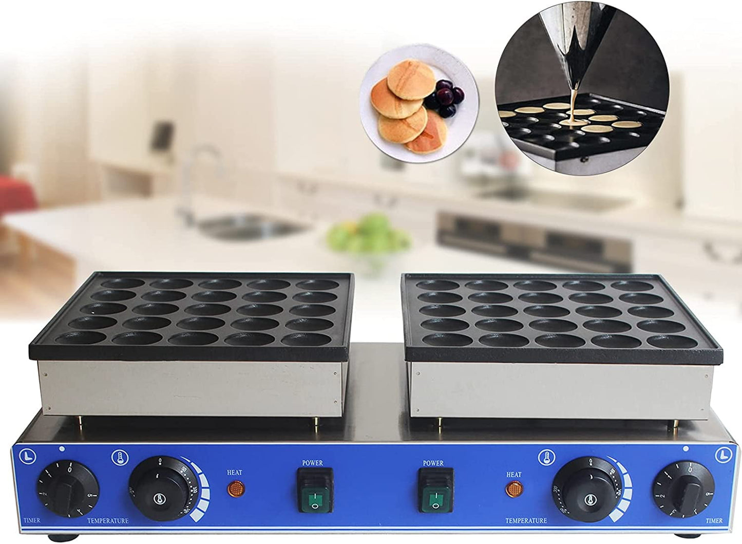 FETCOI Commercial Waffle Maker Machine 50 Holes Mini Dutch Pancakes Maker Stainless Steel Electric Waffle Machine 1600W with 2Pcs Non-stick Pan
