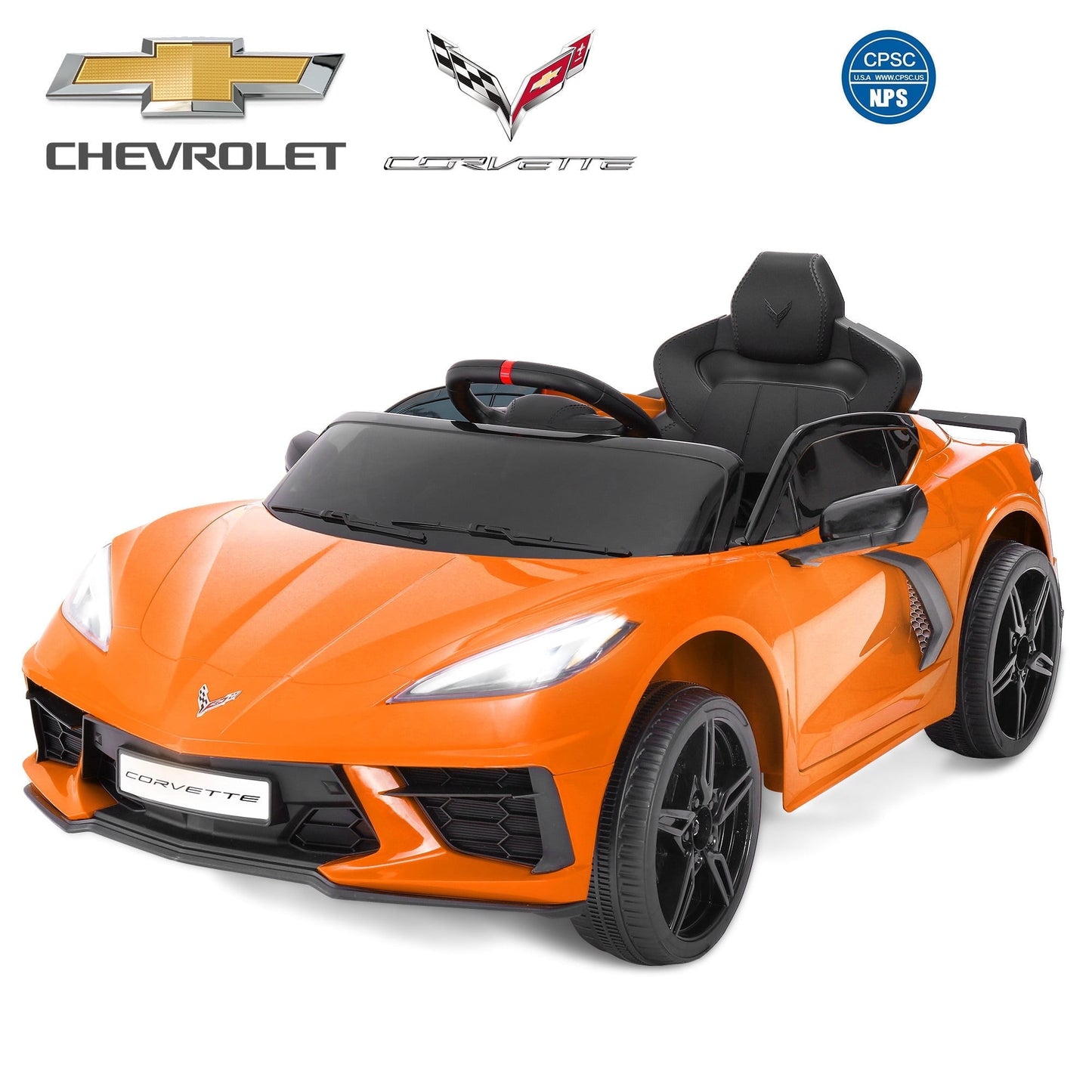 FUNTOK Licensed Chevrolet Corvette C8 12V Kids Electric Ride on Car Toy, Battery Powered Car Truck with Remote Control, Bluetooth, 3 Speeds, LED Headlight, Music Player & Spring Suspension, Red