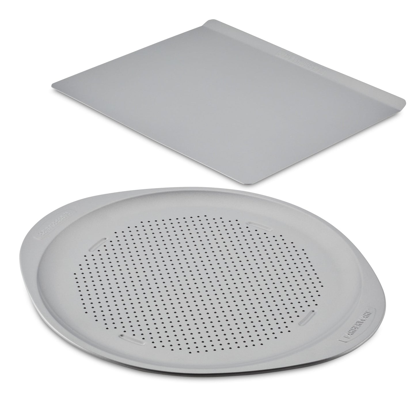 Farberware GOLDEN BAKE 2 Pcs Nonstick Baking Sheet and Pizza Pan Set, Dishwasher Safe and Oven Safe to 450°F, Gray