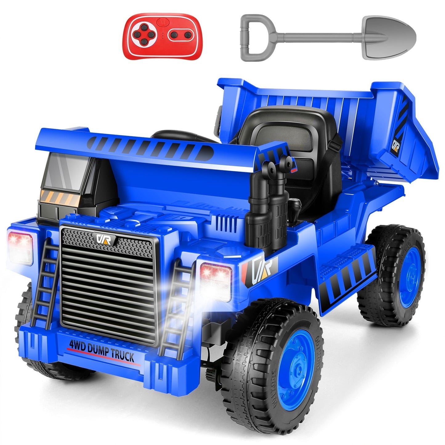 Farmdex Ride on Dump Truck, 12 Volt Ride on Toys with Electric Dump Bed, 4WD Electric Car for Kids w/ Remote Control, Bluetooth, Shoel, LED Lights, Musci Player, Pink
