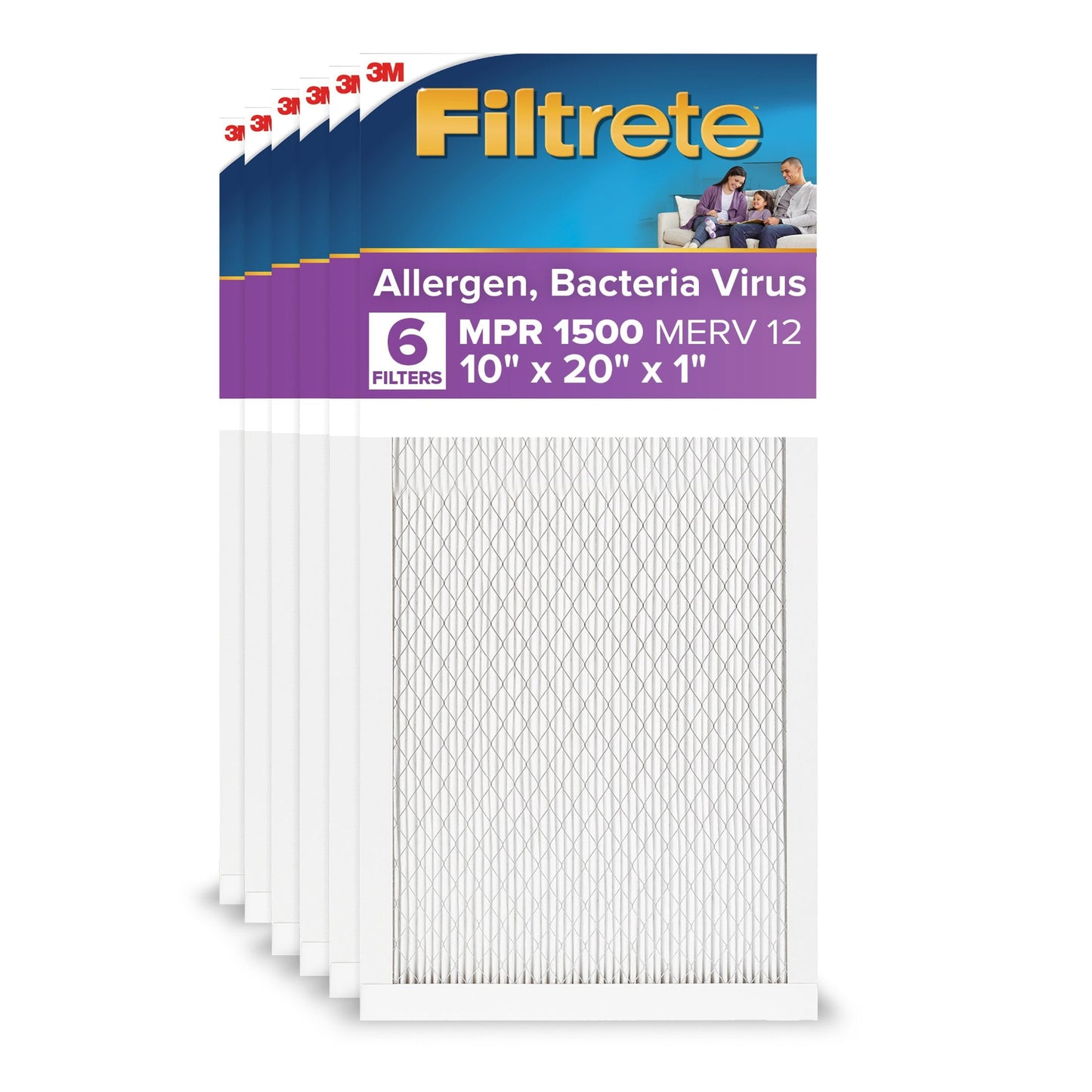 Filtrete 10x20x1 HVAC Furnace Air Filter, MPR 1500 MERV 12, Advanced Allergen Reduction, 6 Pack