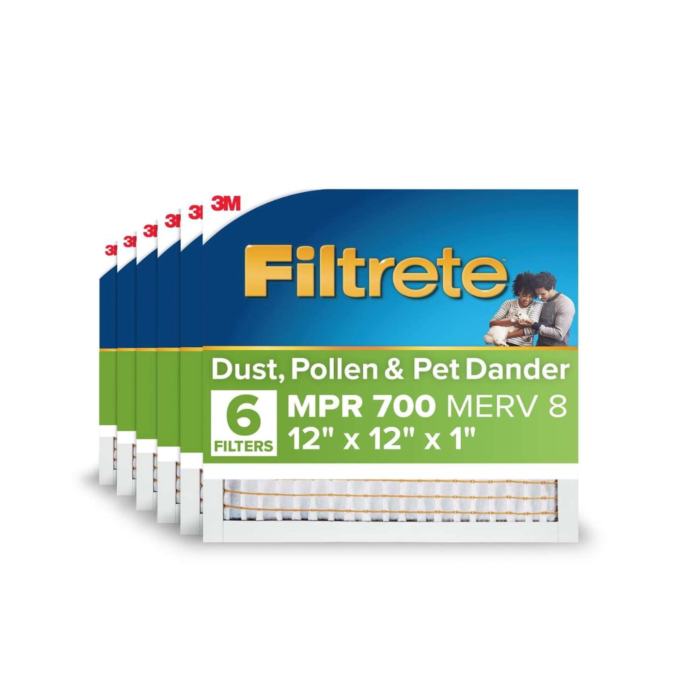 Filtrete 12x12x1 HVAC Furnace Air Filter, MPR 700 MERV 8, Dust, Pollen & Pet Dander Reduction, 6 Pack